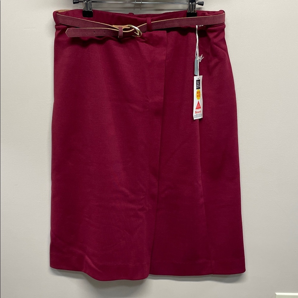 NWT Vintage Fire Islander Faux Wrap Belted Elastic Waist Maroon Wine Red Skirt